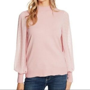 Cece Clip Dot Sleeve Sweater Mockneck Rose S NWT